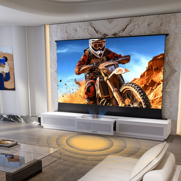 Julycode ALR Floor Rising Screen with Laser TV Cabinet for Ultra Short Throw Projector, 4K/8K/3D Support, Smart Linkage One-Click Start & 3D Sound Holes