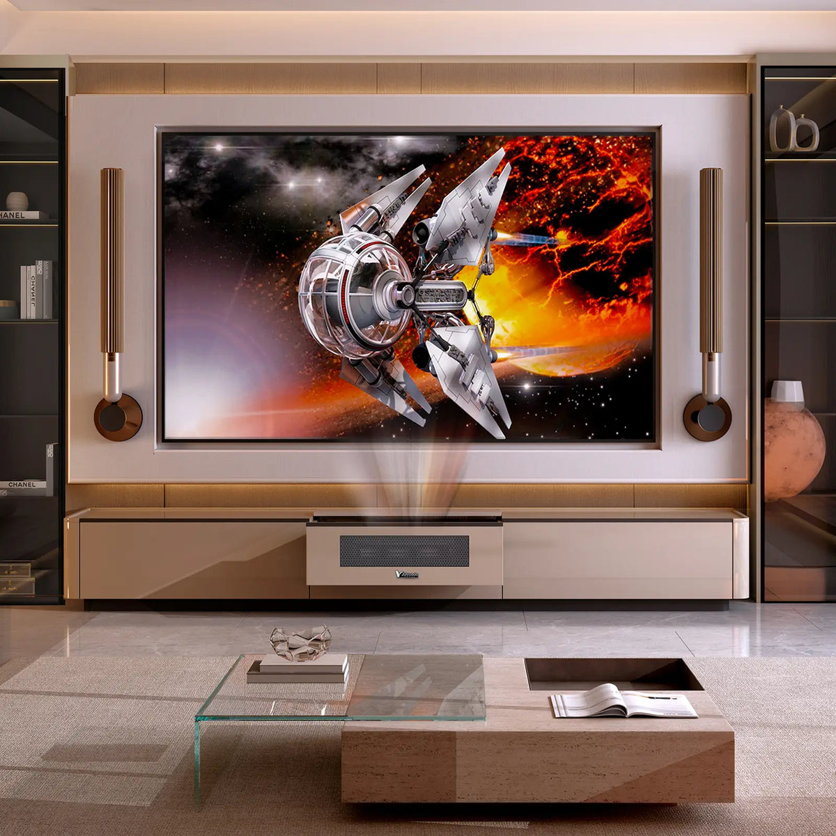 Julycode Smart UST Laser TV Cabinet with Enclosed Projector Drawer