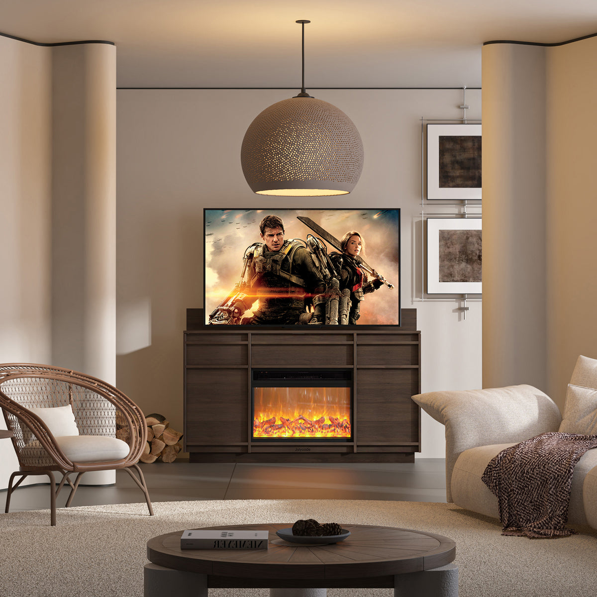 Julycode 55" Motorized TV Lift Fireplace Cabinet