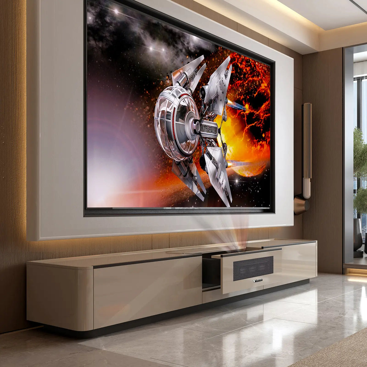 Julycode Smart UST Laser TV Cabinet with Enclosed Projector Drawer