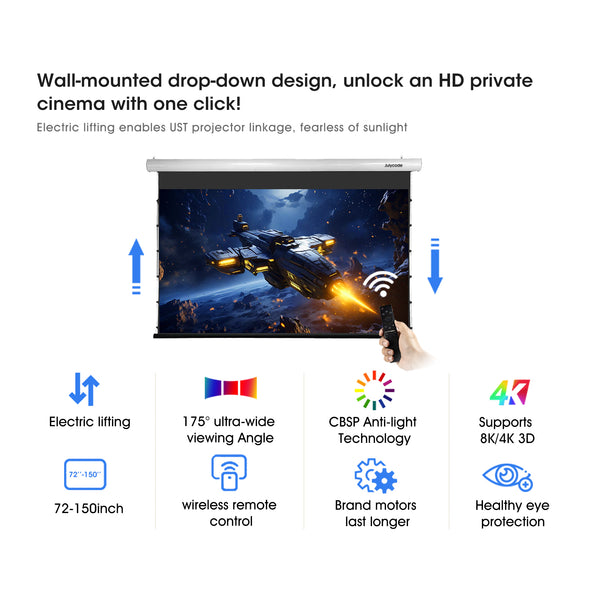 Julycode S pro T CBSP Motorized ALR Pull-down screen for UST Projectors,72-150inches