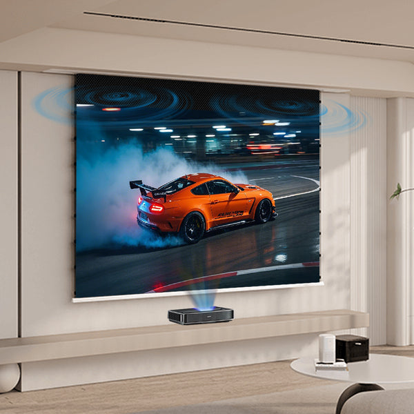 Julycode Recessed in-Ceiling Motorized Tension ALR Screen for UST Projector, 72-150 Inch with CBSP Anti - Light Technology, Supports 8K/4K 3D