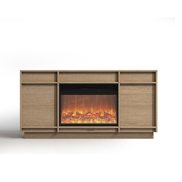 Julycode Greige oak  55-inch Fireplace TV Cabinet with Three-Gear Heatable Storage Cabinet