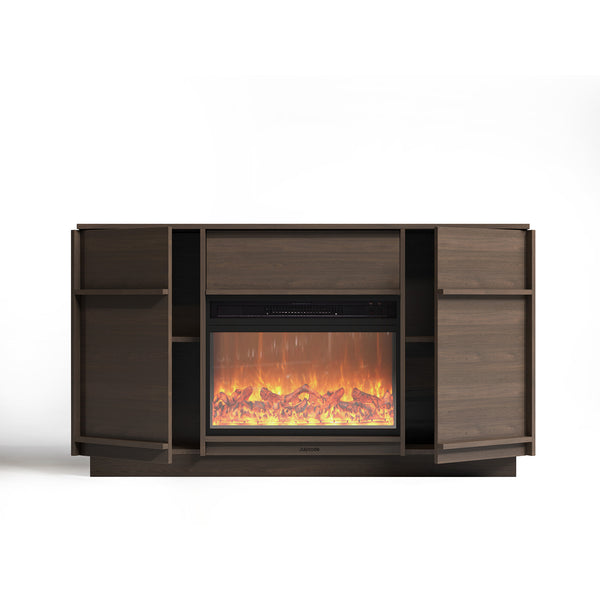 Julycode Brown oak 55-inch Fireplace TV Cabinet with Three-Gear Heatable Storage Cabinet
