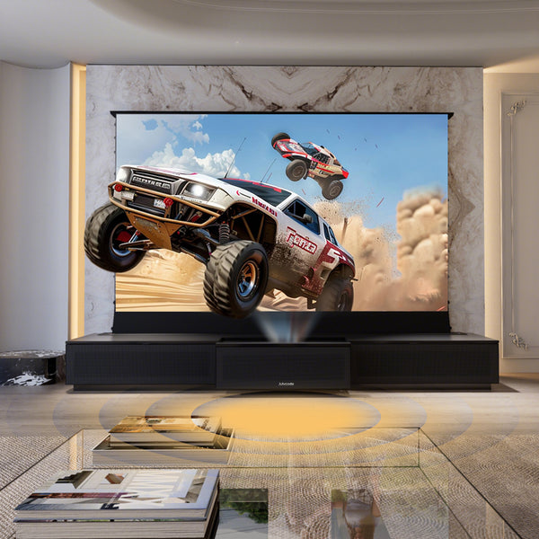 Julycode ALR Floor Rising Screen with Laser TV Cabinet for Ultra Short Throw Projector, 4K/8K/3D Support, Smart Linkage One-Click Start & 3D Sound Holes