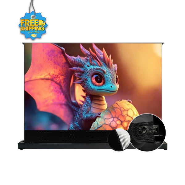 Julycode 92-150''inch CBSP S pro P Motorized Tension ALR Floor-rising Screen  for UST Projector