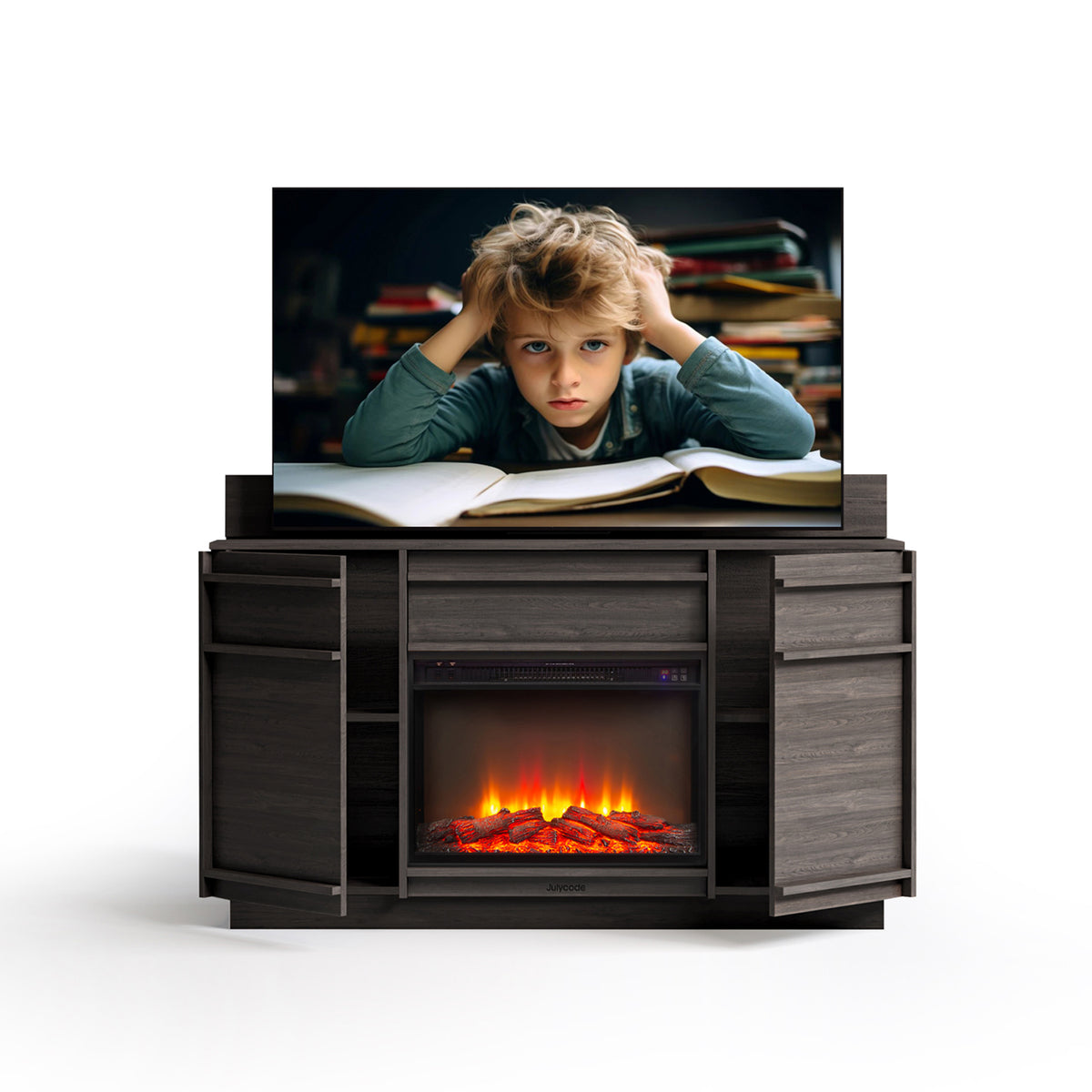 Julycode 55" Motorized TV Lift Fireplace Cabinet